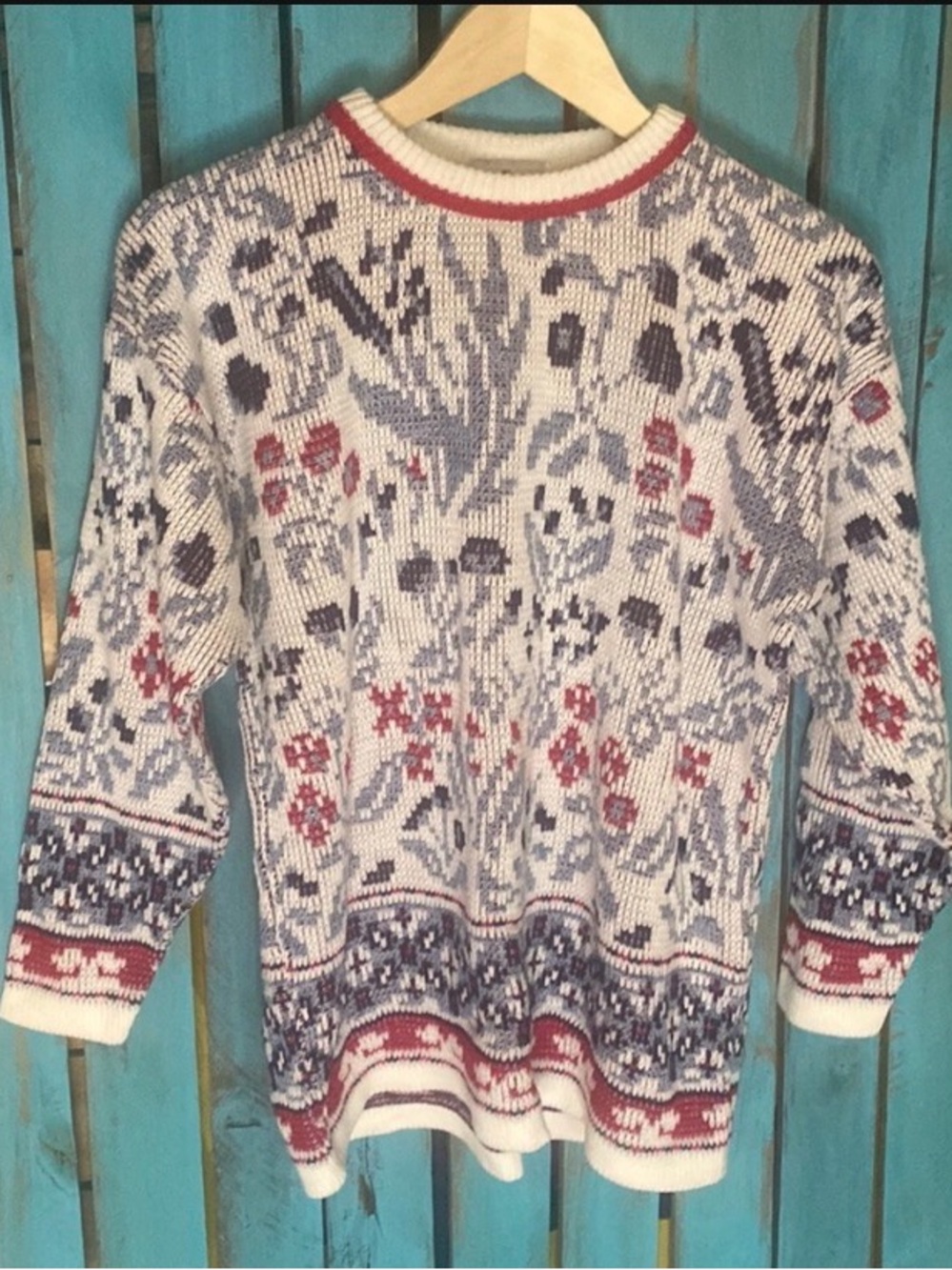 Vintage Nan Dorsey acrylic crewneck sweater size large floral pattern